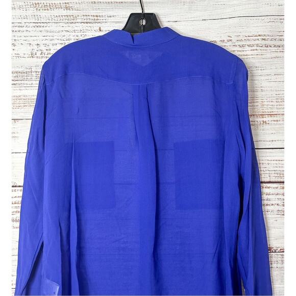 NEW w Tags Erin Fetherston Silk Chiffon Sheer Button-Up Shirt Blue Large - Picture 9 of 12